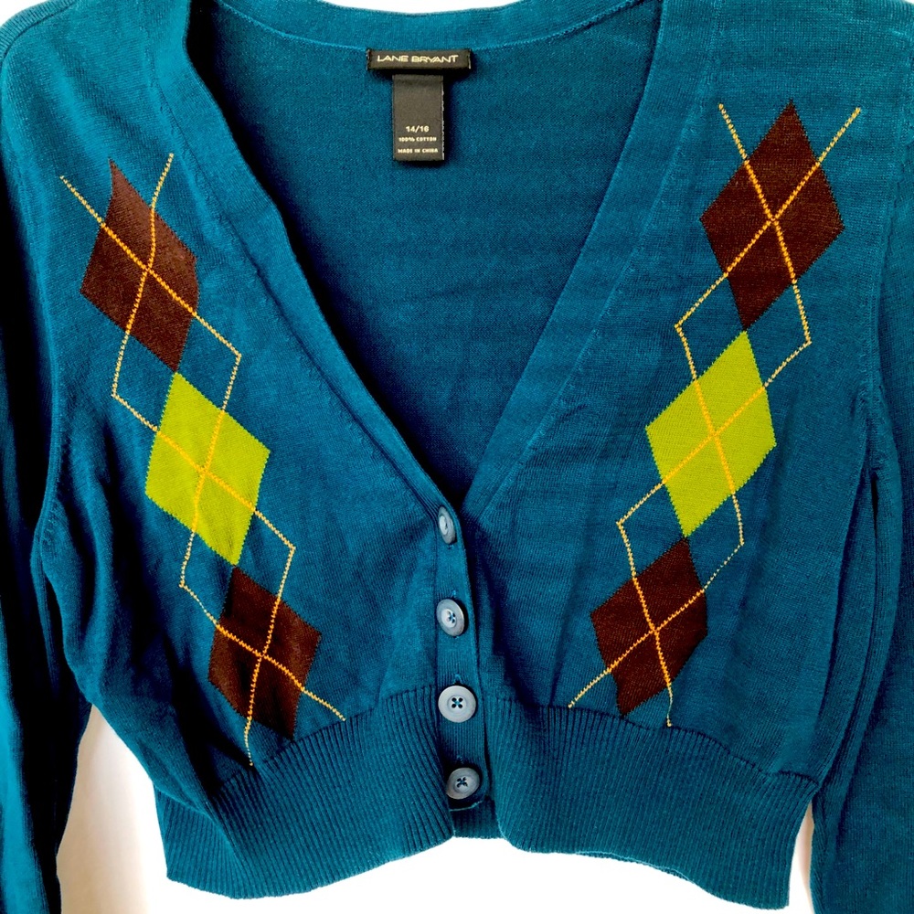 Lane Bryant Crop Cardigan Sweater Teal Green